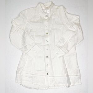 Soft Surroundings Sally Linen Blend White Button Up Shirt Size Medium NEW‎